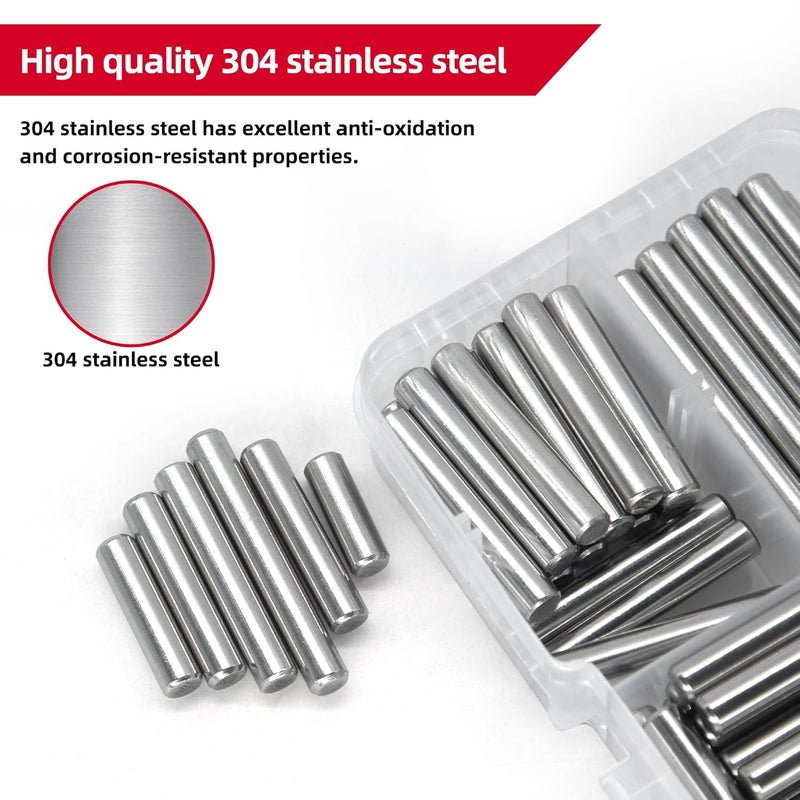 AIMUNOK 110Pcs Dowel Pins Shelf Support Pegs Kit, Stainless Steel Shelf Support Pin Fasten Elements Assortment Set M5 x 10/15/20/25/30/35/40mm, Metal Cabinet Shelf Pins Kit - Image 3